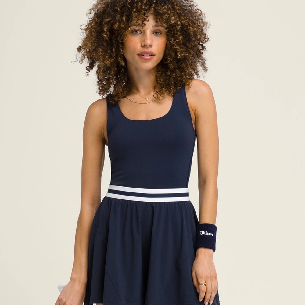 Wilson Navy Scoop-Neck Athletic Romper with White Striped Waist
